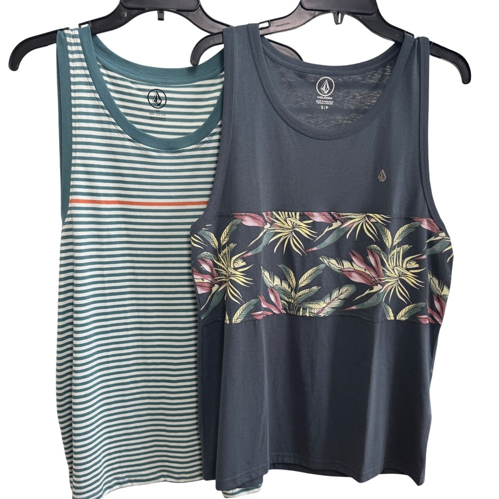 NWT! Volcom Mens Tank Top Bundle Striped and Floral Surf Shirts Small 2 Pack